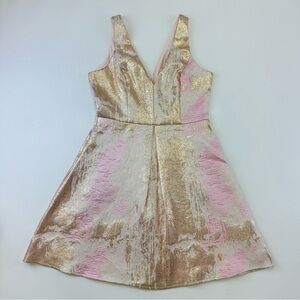 Minuet metallic gold pink fit and flare dress Fits Medium lined sleeveless